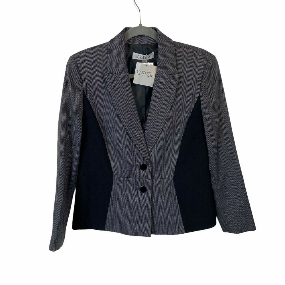 Kasper Blazer Jacket Herringbone Two Button Fitted Vintage New Retro Chic sz 8